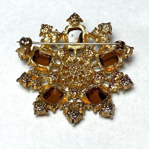 Brooch Pin Flower Glass Rhinestones Lucite Vintage Estate Unique Rare - Picture 2 of 11